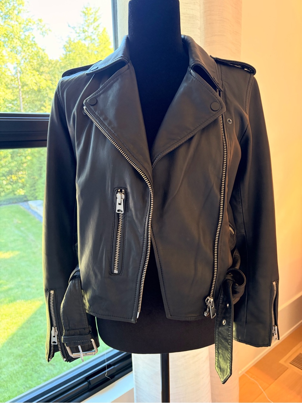 AllSaints Balfern Black Leather Moto Jacket - Classic Biker Style sz 2